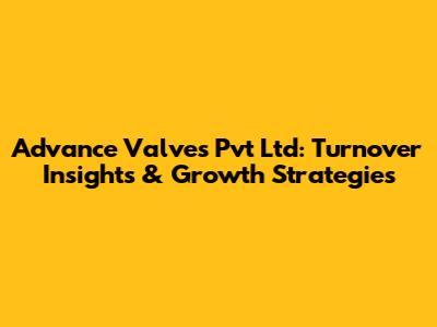 Advance Valves Pvt Ltd: Turnover Insights & Growth Strategies