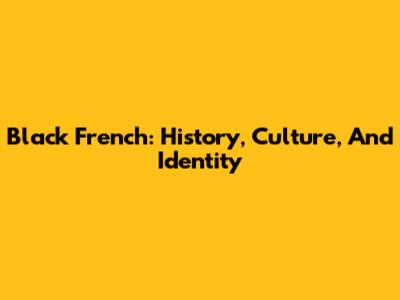 Black French: History, Culture, And Identity