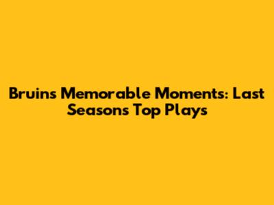 Bruins' Memorable Moments: Last Season's Top Plays