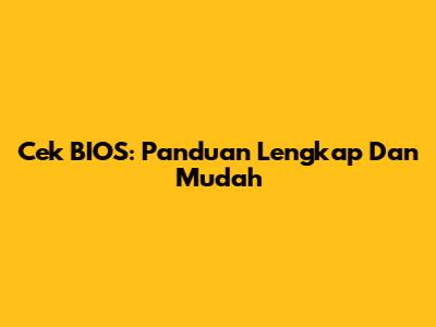 Cek BIOS: Panduan Lengkap Dan Mudah