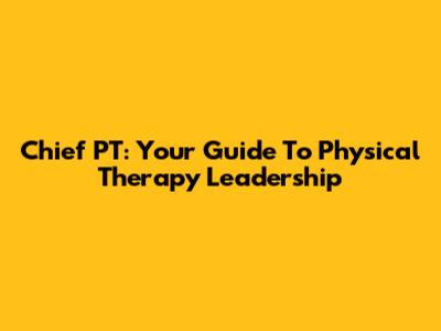 Chief PT: Your Guide To Physical Therapy Leadership