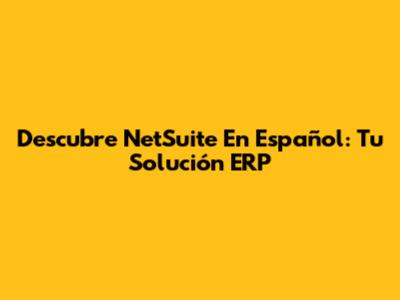 Descubre NetSuite En Español: Tu Solución ERP
