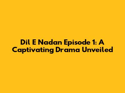 Dil E Nadan Episode 1: A Captivating Drama Unveiled