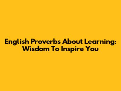 English Proverbs About Learning: Wisdom To Inspire You