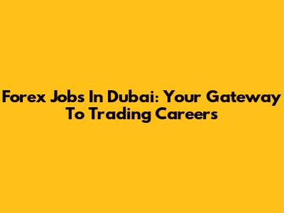 Forex Jobs In Dubai: Your Gateway To Trading Careers
