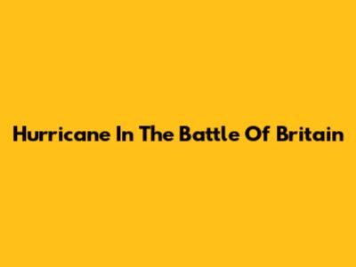 Hurricane In The Battle Of Britain