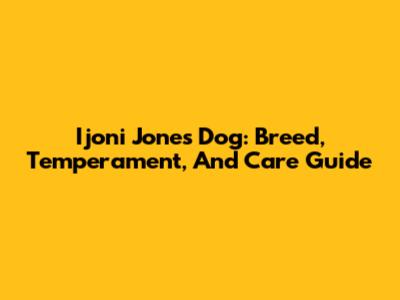 Ijoni Jones Dog: Breed, Temperament, And Care Guide