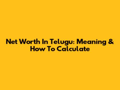 Net Worth In Telugu: Meaning & How To Calculate
