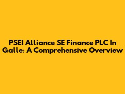 PSEI Alliance SE Finance PLC In Galle: A Comprehensive Overview