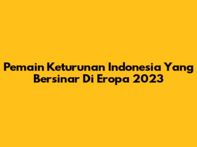Pemain Keturunan Indonesia Yang Bersinar Di Eropa 2023