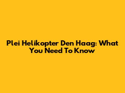 Plei Helikopter Den Haag: What You Need To Know