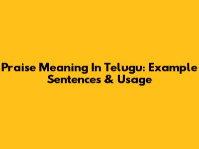 Praise Meaning In Telugu: Example Sentences & Usage