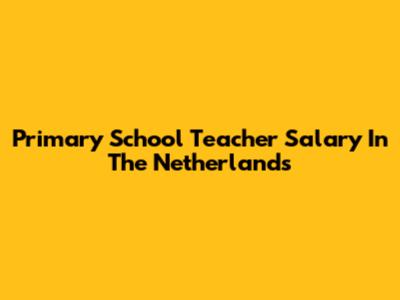 Primary School Teacher Salary In The Netherlands