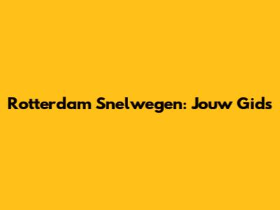 Rotterdam Snelwegen: Jouw Gids