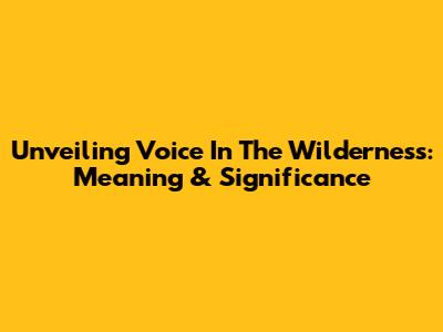 Unveiling 'Voice In The Wilderness': Meaning & Significance