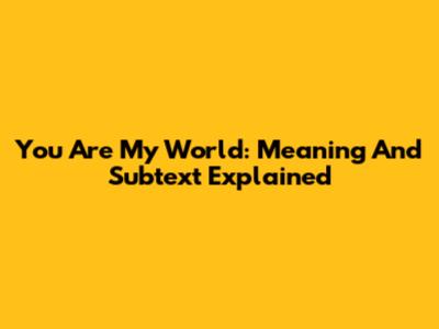 You Are My World: Meaning And Subtext Explained
