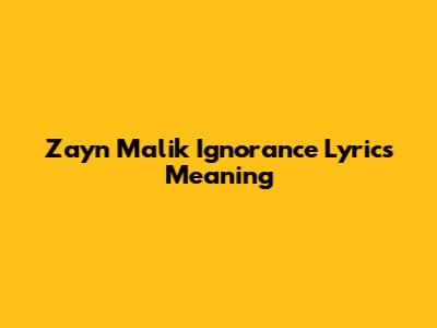 Zayn Malik "Ignorance" Lyrics Meaning